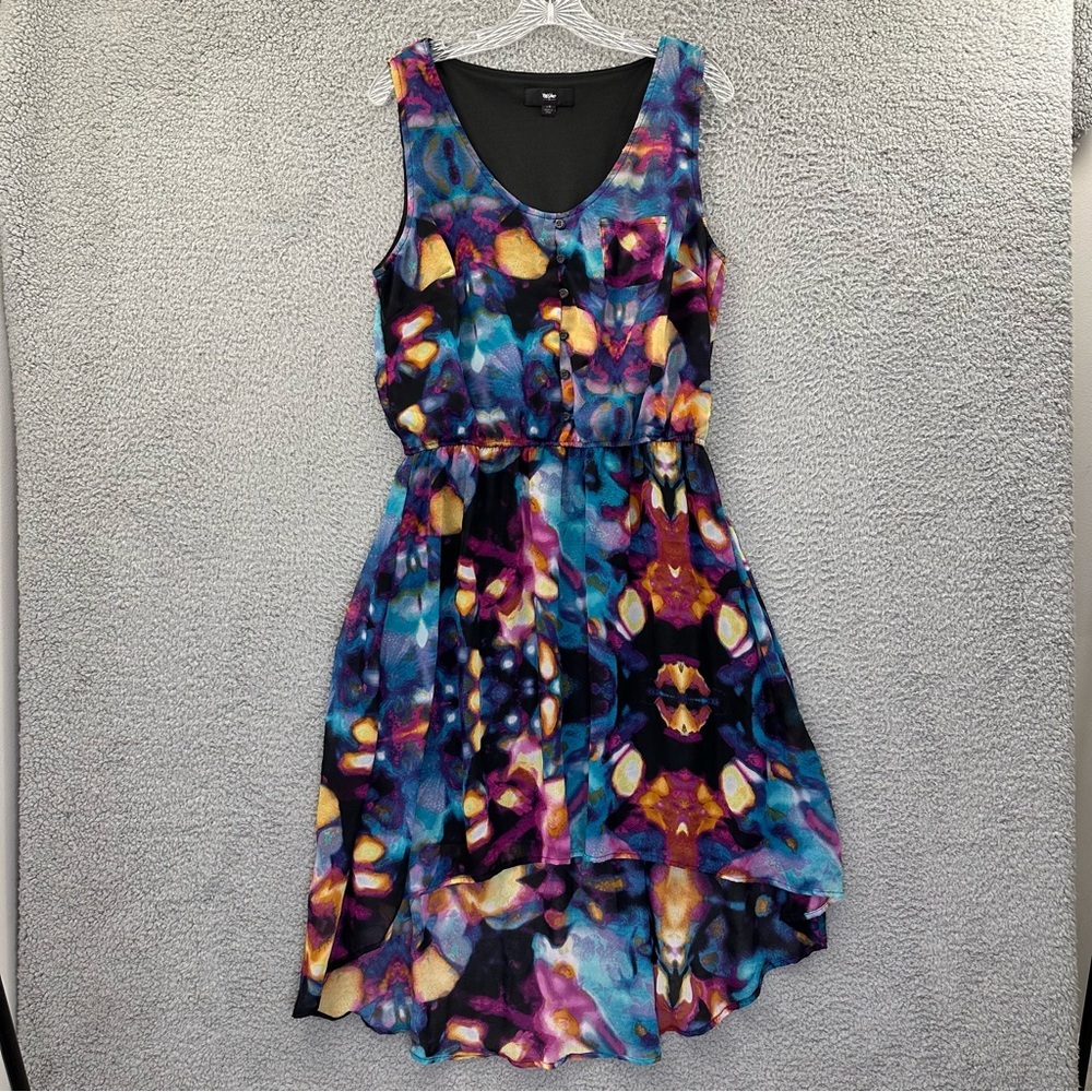 Mossimo Sleeveless V Neck High Low Midi‎ Dress Watercolor Fairy Y2K Women's L
